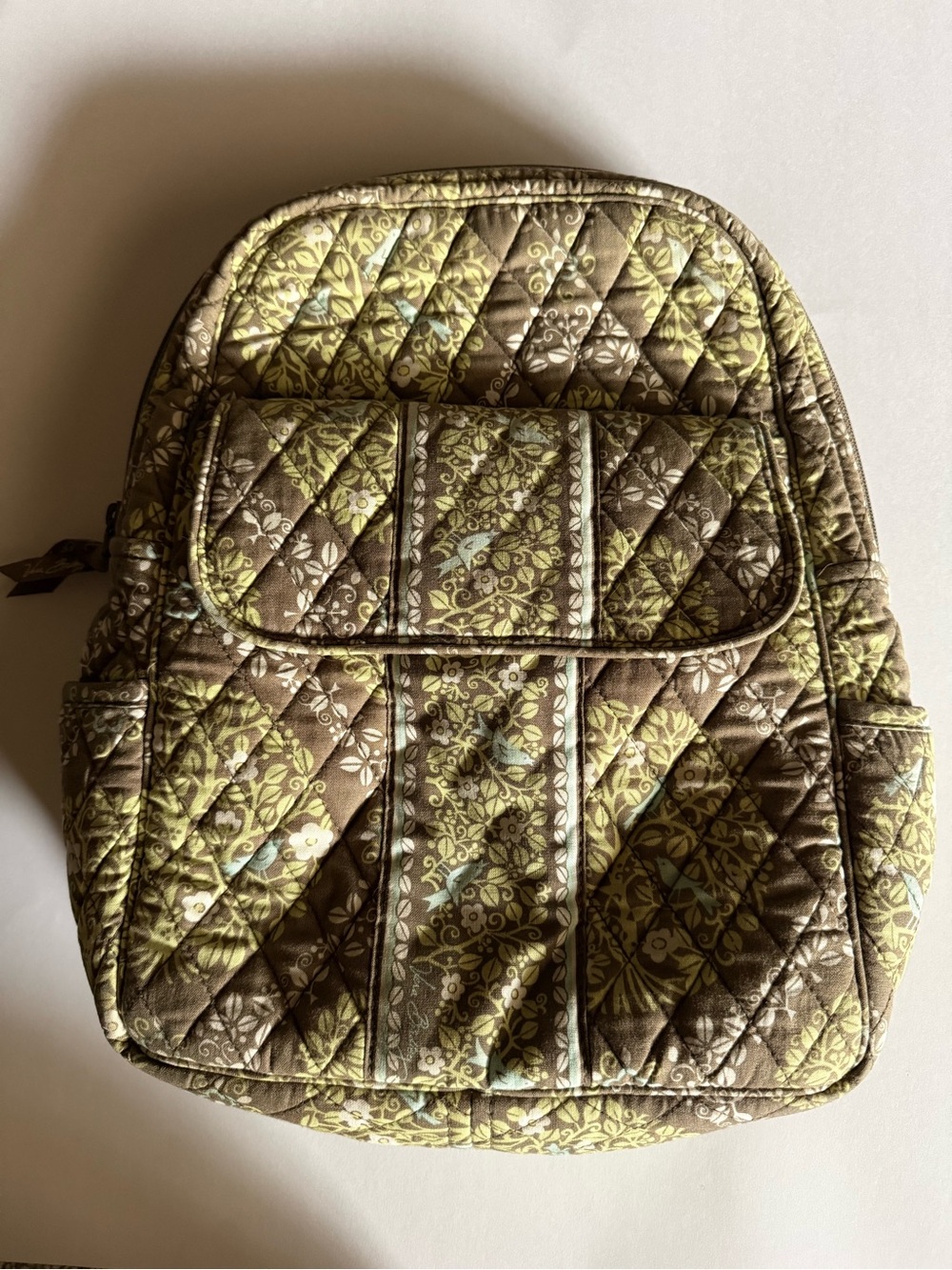 Vera Bradley Brown and Olive Green Quilted Floral Backpack